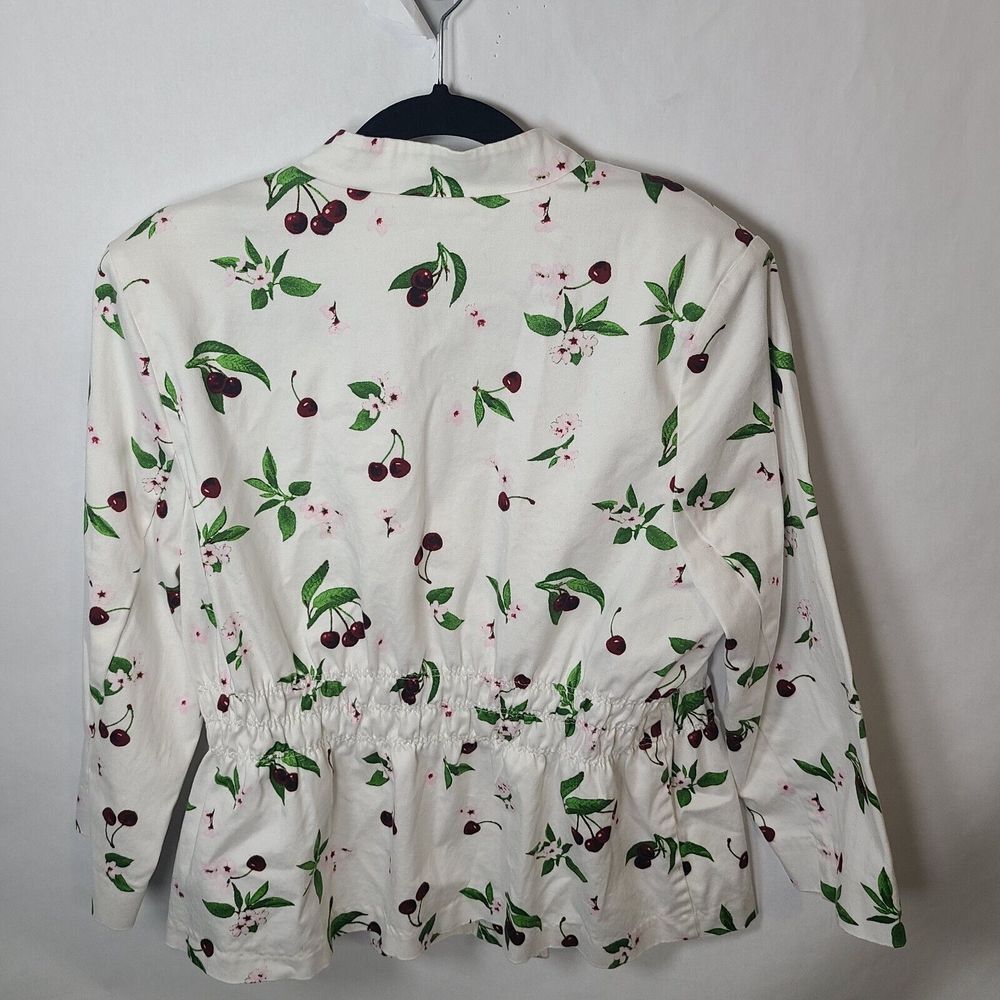Joan Rivers Size 16 White Red Green Blazer With Cherry Designs Fun Art Colorful - Picture 5 of 7